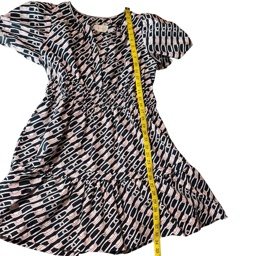 Anthropologie Somerset Mini Dress Women Large Black Chain Print Smocked Preppy - Picture 5 of 8
